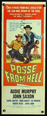 2h391 POSSE FROM HELL insert poster '61 Audie Murphy & John Saxon must stop gun-mad Devil spawn!
