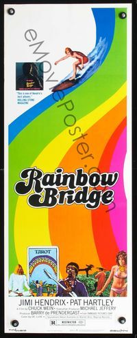 2h400 RAINBOW BRIDGE insert movie poster '72 Jimi Hendrix, wild psychedelic surfing image!