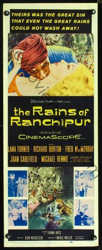 2h401 RAINS OF RANCHIPUR insert '55 Lana Turner, Richard Burton,rains couldn't wash their sin away!