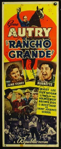2h403 RANCHO GRANDE insert movie poster '40 Gene Autry, June Storey, Smiley Burnette