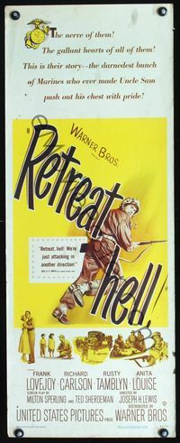 2h411 RETREAT HELL insert movie poster '52 cool artwork of the U.S. Marine Corps in the Korean War!