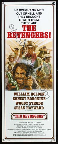 2h413 REVENGERS insert movie poster '72 art of William Holden, Ernest Borgnine & Woody Strode!