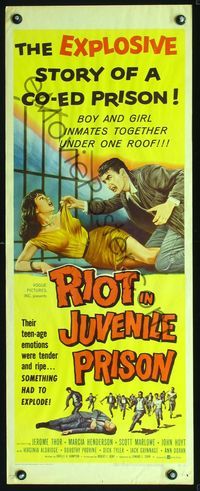 2h415 RIOT IN JUVENILE PRISON insert poster '59 co-ed reform school for delinquents, great artwork!