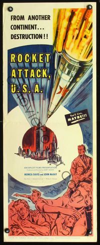 2h418 ROCKET ATTACK U.S.A. insert '59 Barry Mahon, really cool art of rock aimed at New York City!