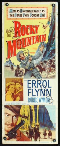 2h420 ROCKY MOUNTAIN insert poster '50 part renegade part hero Errol Flynn with gun, Patrice Wymore