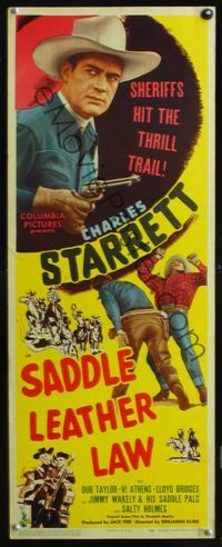 2h427 SADDLE LEATHER LAW insert '44 Sheriff Charles Starrett hits the thrill trail, Dub Taylor