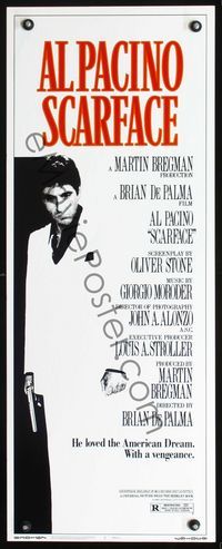 2h430 SCARFACE insert movie poster '83 Al Pacino as Tony Montana, Brian De Palma, Oliver Stone