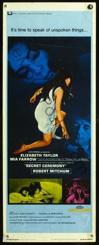 2h432 SECRET CEREMONY insert poster '68 Elizabeth Taylor, Mia Farrow, Robert Mitchum, Joseph Losey
