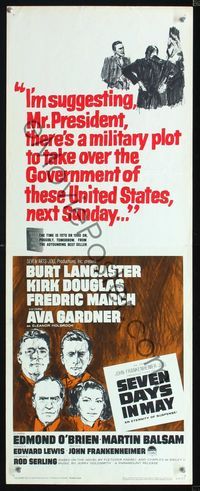 2h434 SEVEN DAYS IN MAY insert '64 art of Burt Lancaster, Kirk Douglas, Fredric March & Ava Gardner