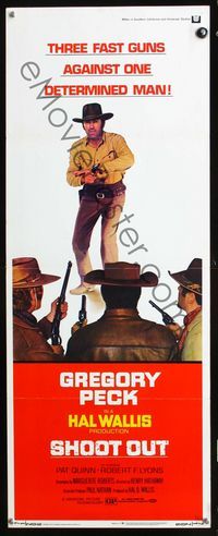 2h439 SHOOT OUT insert movie poster '71 great full-length image of gunfighter Gregory Peck with gun!