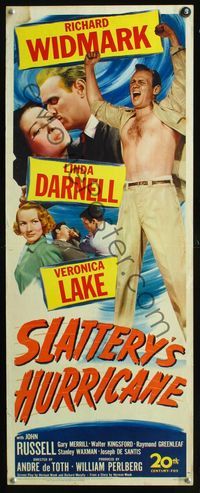 2h447 SLATTERY'S HURRICANE insert '49 Veronica Lake, Linda Darnell & barechested Richard Widmark!