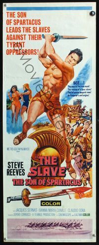 2h448 SLAVE insert movie poster '63 Sergio Corbucci, art of Steve Reeves as the son of Spartacus!