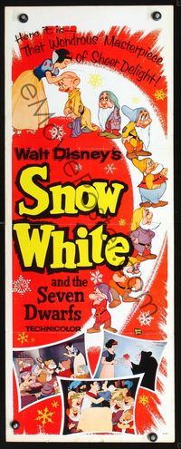 2h450 SNOW WHITE & THE SEVEN DWARFS insert movie poster R58 Walt Disney animated cartoon classic!