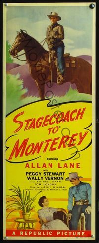 2h458 STAGECOACH TO MONTEREY insert '44 great image of Allan Rocky Lane on horse, Peggy Stewart
