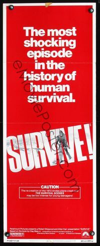 2h478 SURVIVE insert poster '76 Rene Cardona's Supervivientes de los Andes, true cannibalism story!