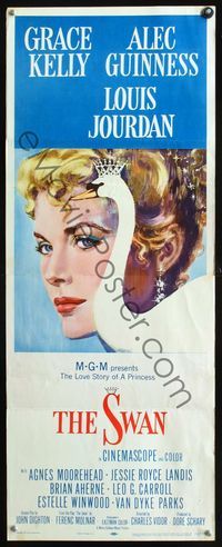 2h479 SWAN insert movie poster '56 wonderful artwork of beautiful Grace Kelly by Monet!