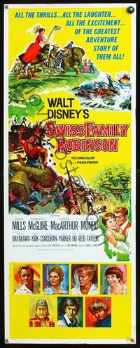 2h481 SWISS FAMILY ROBINSON insert movie poster '60 John Mills, Walt Disney family fantasy classic!