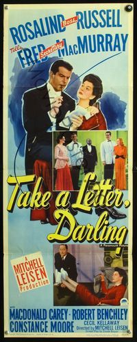 2h483 TAKE A LETTER DARLING insert movie poster '42 Rosalind Russell is Fred MacMurray's boss!