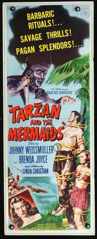 2h486 TARZAN & THE MERMAIDS insert movie poster '48 art of Johnny Weissmuller & Brenda Joyce!