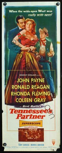 2h491 TENNESSEE'S PARTNER insert '55 art of Ronald Reagan & John Payne holding sexy Rhonda Fleming!