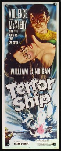 2h493 TERROR SHIP insert poster '54 violence and mystery ride the deck of this sea-devil, cool art!