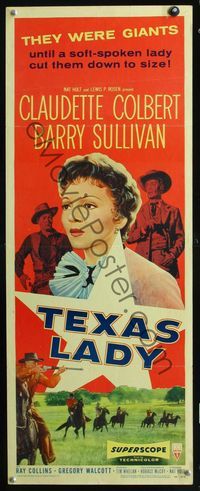 2h495 TEXAS LADY insert movie poster '55 great close up art of Claudette Colbert, Barry Sullivan