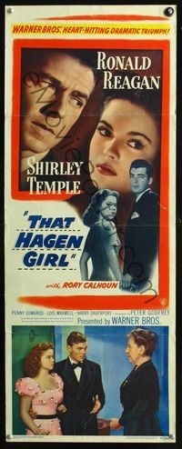 2h496 THAT HAGEN GIRL insert movie poster '47 great close images of Ronald Reagan & Shirley Temple!