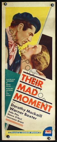 2h498 THEIR MAD MOMENT insert poster '31 Dorothy Mackaill loves Warner Baxter only if he has money!