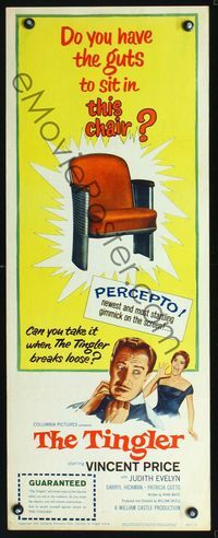 2h509 TINGLER insert movie poster '59 Vincent Price, William Castle, presented in Percepto!