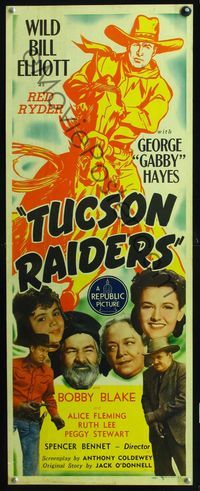 2h522 TUCSON RAIDERS insert movie poster '44 Wild Bill Elliott & Gabby Hayes in Arizona, cool art!