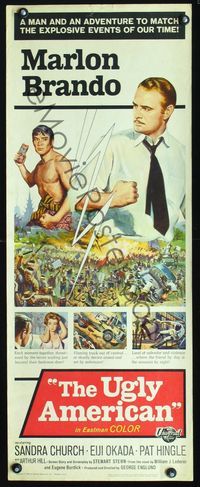 2h525 UGLY AMERICAN insert movie poster '63 artwork of Marlon Brando & Eiji Okada with explosives!