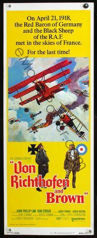 2h530 VON RICHTHOFEN & BROWN insert movie poster '71 cool artwork of WWI airplanes in dogfight!