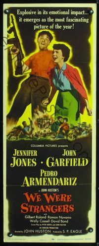 2h536 WE WERE STRANGERS insert movie poster '49 Jennifer Jones & John Garfield with machine gun!
