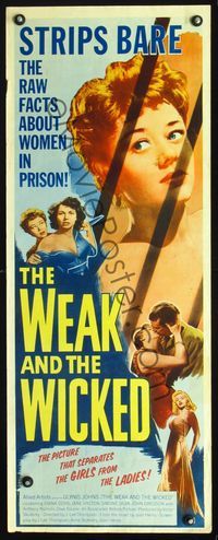 2h537 WEAK & THE WICKED insert '54 bad girl Diana Dors, strips bare raw facts of women in prison!