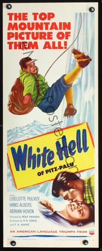 2h541 WHITE HELL OF PITZ PALU insert movie poster '54 German mountain climbing, cool falling image!