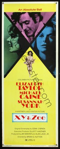 2h555 X Y & ZEE insert movie poster '71 Elizabeth Taylor, Michael Caine, Susannah York, Zee & Co.
