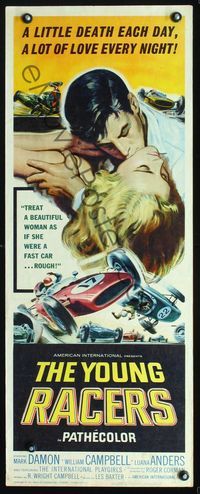 2h560 YOUNG RACERS insert poster '63 a little death each day, a lot of love every night, cool art!