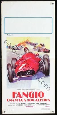 2h610 FANGIO UNA VITA A 300 ALL'ORA Italian locandina '81 Formula 1, cool racing art by Ciriello!