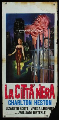 2h597 DARK CITY Italian locandina movie poster R60s 1st Charlton Heston, film noir!