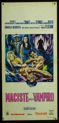 2h630 GOLIATH & THE VAMPIRES Italian locandina poster R60s Gordon Scott, wrestling art by Symeoni
