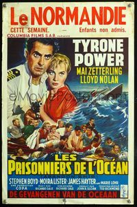 2j067 ABANDON SHIP Belgian poster '57 Tyrone Power & 25 survivors in a lifeboat, cool different art!