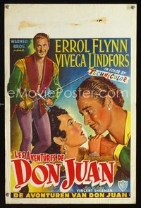 2j069 ADVENTURES OF DON JUAN Belgian movie poster '49 cool art of suave swashbuckler Errol Flynn!