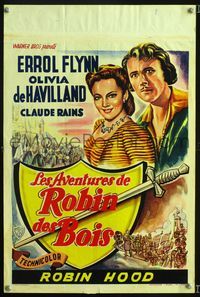2j070 ADVENTURES OF ROBIN HOOD Belgian R50sErrol Flynn as Robin Hood,Olivia De Havilland, cool art!