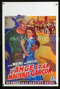2j074 ANGEL & THE BADMAN Belgian poster '47 great artwork of cowboy John Wayne & sexy Gail Russell!