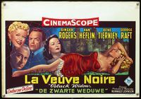 2j095 BLACK WIDOW Belgian poster '54 Ginger Rogers, Gene Tierney, Van Heflin, George Raft, sexy art!