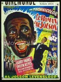 2j188 JOLSON STORY Belgian poster '46 cool different art of Larry Parks on one knee & in blackface!