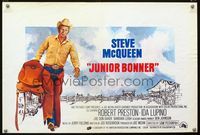 2j189 JUNIOR BONNER Belgian '72 art of full-length rodeo cowboy Steve McQueen carrying saddle!