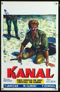 2j190 KANAL Belgian movie poster '57 Andrzej Wajda, cool art of World War II soldier by Wik!