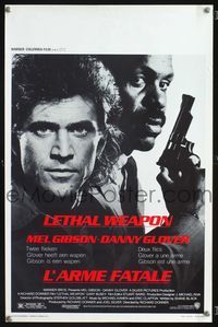 2j200 LETHAL WEAPON Belgian poster '87 great close image of cop partners Mel Gibson & Danny Glover!