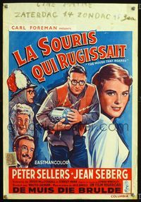 2j224 MOUSE THAT ROARED Belgian poster '59 completely different art of Peter Sellers & Jean Seberg!